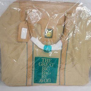 New Sealed 1983 The Great Big Bag By Avon Tan Large Canvas Tote w/ Luggage Tag